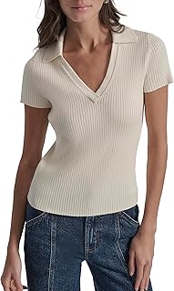 Womens Short Sleeve Sweater with Collared Neck