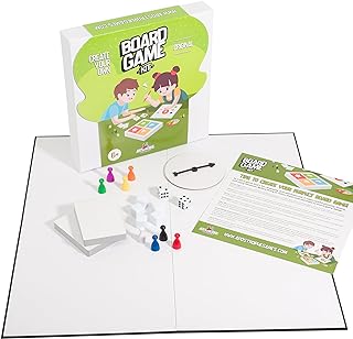 Create Your Own Board Game Set – DIY Kit with Blank Game Board, Game Pieces, Blank Cards, Dice, Spinner – Build Your Own Game Kit