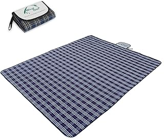 Wind Tour Waterproof Picnic Blanket with Carry Strap - Foldable Sandproof Outdoor Mat for Camping, Beach, Park - 59" x 71",Navy Blue(Single Mat)