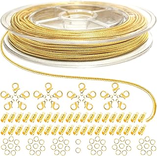 Jishi 33ft Gold Snake Chain 1.2mm Jewelry Making Chains for Necklace Bracelet DIY Jewelry Supplies Findings - Gold Plated Round Snake Cable Chain Link Roll w/Lobster Clasps, Cord Ends & Jump Rings