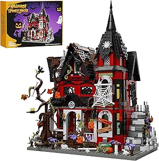 Halloween Haunted House Building Blocks Set 1249 PCS Spooky Mansion Decor Model Kit Horror Village Town Castle Architecture for Adults Teens Creative Gift Idea