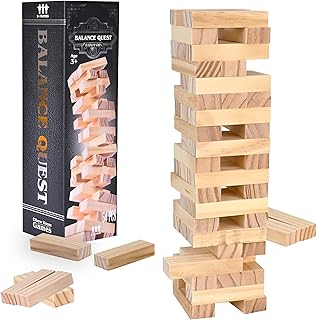 Games Balance Quest, Classic Skill & Strategy Stacking Game with 54 Wooden Pieces, Family Fun for All Ages