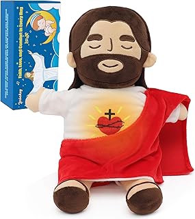 Yelakey Jesus Plush that Breathes, Jesus Stuffed Doll with Glow&Songs, Easter Toy Savior Doll for Church Sunday School Religious Easter Gift for Kids (Brown)