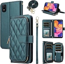 Argyle Wallet Case for Samsung Galaxy A10e with Wrist Strap Shoulder Strap, 9+ Card Slot Zipper Purse Luxury PU Leather Stand Checkered Phone Cover for A 10e 10ae S102DL Women Girls Green