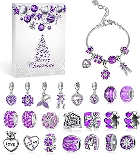 Advent Calendar 2025 for Women-Purple Jewelry 24 Days Christmas Countdown-Inclued Purple Heart Metal Charms Beads DIY Necklaces Bracelets Making Kit Jewelry Surprise Gifts