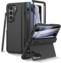 VEGO for Z Fold 5 Case with S Pen Holder, [Hinge Protection] [Screen Protector][Invisible Kickstand] Support Wireless Charging Full-Body Drop Protection Anti-Slip Hard Phone Case for Fold5- Black