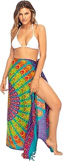 Womens Sarong Beach Swimsuit Bikini Cover up Wrap Peacock & Clip