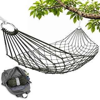 Mesh Hammock - Easy to Set Up Rope Hammocks for Outside, 90x31.5 Nylon Net Hammock, Max 100 KG (220 Pounds), Tree Hammocks for Outside, Camping & Patio Relaxation