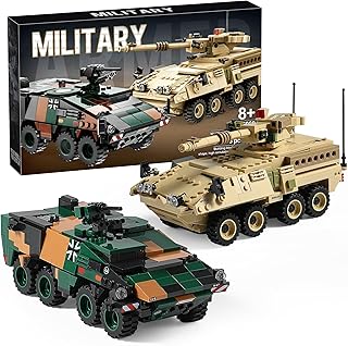 Military Vehicles Building Set Compatible with Lego, Boxer IFV and Stryker MGS Armored Vehicle Model Kit with Moving Features, Birthday Gift for Boys Girls Teens and Army Toy Collectors