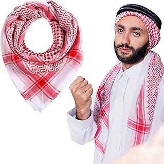 Arab Head Scarf for Men, Keffiyeh Arab Shemagh Turban, Red Striped Palestine Muslim Head Scarf for Men Women Sheikh Muslim Turban Saudi Dubai Headwear