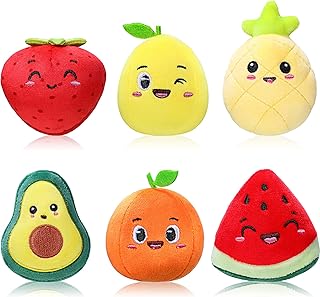 Aoriher 6 Pcs Cute Fruit Plush Toys Bulk Colorful Stuffed Dancing Fruit Soft Doll Avocado Strawberry Orange Pineapple Stuffed Gifts for Graduation Classroom Students Prizes Birthday Party Favors