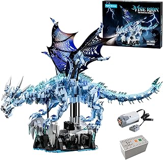 Mechanical Dark Ice Dragon Building Block Set with Motor & Hand Crank Motion Movable Head, Wings & Limbs Fantasy Dragon Model Kit for Teens & Adults