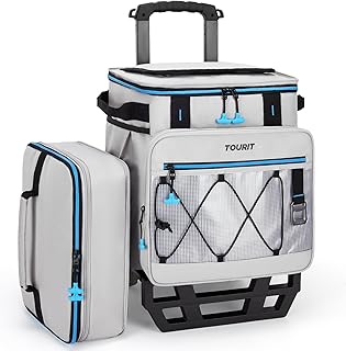 TOURIT Collapsible Cooler with Wheels, Insulated Rolling Cooler with All-Terrain Cart, Waterproof Soft Sided Cooler Bag for Beach, Picnic, Camping, Shopping, Travel