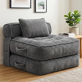 Folding Sofa Bed, Convertible Sleeper Chair with Pillow Foldable Mattress with Back Support, Portable Fold Out Chair Bed Comfy Floor Couch Lounge for Living Room Bedroom Apartment Single