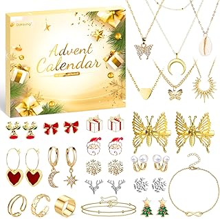 Jewelry Advent Calendar 2024, 24 Days Countdown Calendar for Adult Women Christmas, Fashion Bracelet Necklace Rings Earring, Xmas Surprise Gift for Wife Daughter Mom Adult Girls