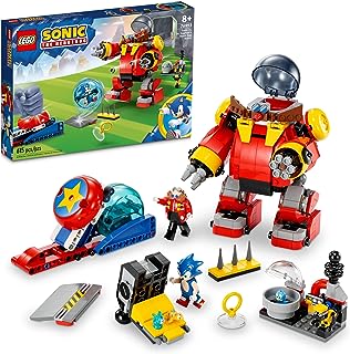 Sonic The Hedgehog Sonic vs. Dr. Eggman’s Death Egg Robot Building Toy for Sonic Fans and 8 Year Old Gamers, Includes Speed Sphere and Launcher Plus 6 Sonic Figures for Creative Role Play, 76993
