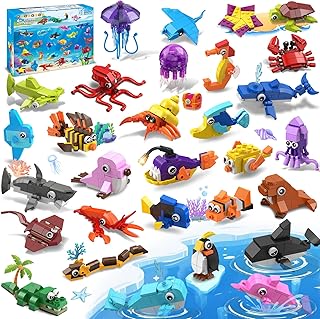 30 Pack Animals Party Favors For Kids, 824PCS Marine Animal Building Block Toy Sets for Goodie Bags Fillers Stocking Stuffer Classroom Prizes Stocking Stuffers Birthday Return Gifts for Boys Girls 6 +