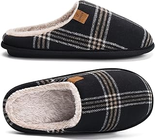 Mens Cozy Memory Foam Scuff Slippers Casual Slip On Warm House Shoes Indoor/Outdoor Sandal Slippers With Arch Support Rubber Sole Size 7-15