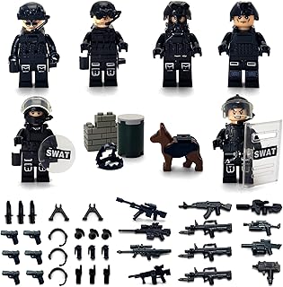 SWAT Police Military Building Block Set with 6 Soldier Minifigures, Police Dog and Accessories