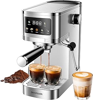 SHARDOR Espresso Machine 20 Bar, Professional Espresso Machine with Milk Frother and Touchscreen, Expresso Coffee Machines with Adjustable Temperature,for Cappuccino, Latte, Stainless Steel, Silver