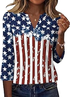 Spring Tops for Women 3/4 Length Sleeve Womens Tops Women Blouses Dressy Casual V Neck Tees