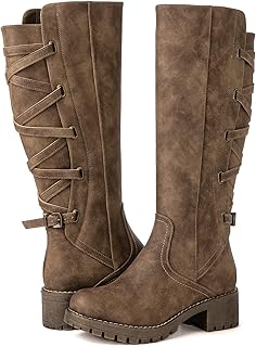 Women's Strappy Motorcycle Knee High Boots Riding Boots Back Lace Up Fall Winter Fashion Knee High Boots For Women