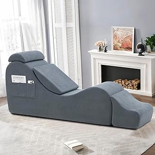 Yoga Chair Lounge for Adult, Ergonomic Chaise Lounge Chair with Side Pocket, Headrest, Waist Pad, Ottoman,Perfect for Stretching, Massage, and Relaxation, Used in Living Room, Bedroom(Dark Gray)