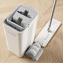 Mop and Bucket Set for Home and Commercial Use, Flat Mop System with 3 Reusable Microfiber Pads, Floor and Wall Cleaner