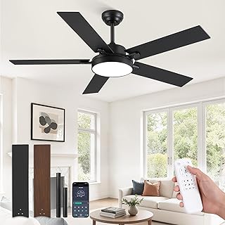 ZMISHIBO 52 Inch Ceiling Fans with Lights, Smart Remote/APP Control, Modern Ceiling Fan with 6 Speeds & 3CCT, Dimmable 30W LED, Quiet DC Motor, Noiseless for Living Room, Bedroom, Kitchen, Black