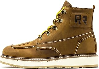Magnolia 6" Side-Zipper Wedge Boots for Men, Lightweight Soft Moc Toe Motorcycle Boots SAP309-Brown, SAP309BK-Black, SAP310-Black