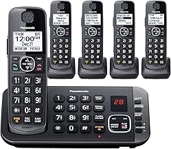 DECT 6.0 Expandable System, Cordless Phones with Answering Machine and Call Blocking - 5 Cordless Phones 5 Handsets - KX-TGE645M (Metallic Black)