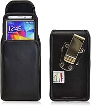Belt Case Made for Samsung Galaxy S5 Fits w/OB Defender or Bulky Cases, Black Vertical Holster Leather Pouch with Heavy Duty Rotating Ratcheting Belt Clip