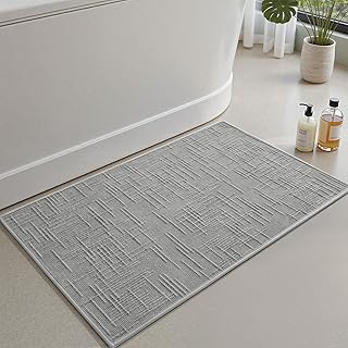 AMOAMI Bath Mat Non Slip Super Absorbent Quick Dry Bath Mats for Bathroom Floor Rubber Backing Washable Bathroom Rugs Modern Woven Jacquard Mat, Beside Tub Bath Rugs, 17" x 24", LightGrey