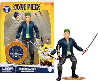 One Piece Zoro 6" (15.24cm) Action Figure with 5 Accessories. Includes Swappable Swords, Sword Holder, Swappable Face, and Berry Coin Display Base