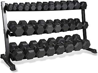 CAP 280 LB, 550 LB, 1200 LB Dumbbell Set with Horizontal 2-3 Tier Rack, Rubber Hex Free Weights, Home Gym Weight Set for Strength Training