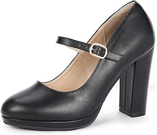 IN4 Mary Jane Shoes Closed Toe Heels Platform High Chunky Block Heels Women's Pumps Comfortable Dress Shoes for Women Wedding Bridal Work Fashion Round Toe Pumps Shoes