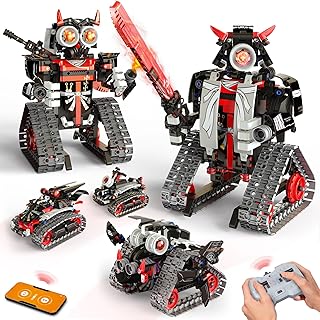 Opmind 5 in 1 STEM RC Robot Building Kit, APP & Remote Control Samurai/Ninja Blocks 443 Pcs, Erector Set RC Toy for Kids, DIY Build Science Educational Gift for Age 6 7 8 9 10 11 12+ Boys & Girls