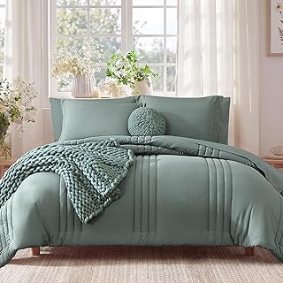 Full Size Comforter Sets - 7 Pieces Sage Green Bed in a Bag Full Size Bedding Sets with Comforter, Sheets, Pillowcases & Shams