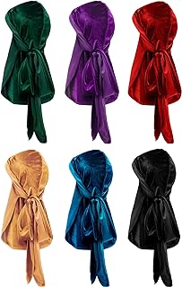 Tatuo 6 Pack Velvet Durag for Men Women, 41 Inch Extra Long Tail, Stretchable Wave Cap for 360/540/720 Waves(Green, Purple, Red, Gold, Blue, Dark)