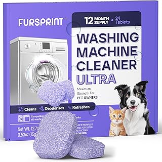 Washing Machine Cleaner Tablets Ultra – 40% Stronger Formula: Designed for Pet Owners, Removes Residue, Grime & Odors, Compatible with HE, Top & Front Load, 24 Pack – 12 Month Supply