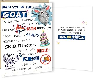 18th Birthday Card Gifts for Boys Girls Son Daughter, 18 Year Old Birthday Decorations for Nephew Niece Teenagers with Gen Z Slang Meme-Inspired Design