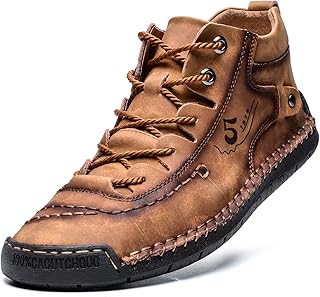 Mens Casual Leather Shoes Ankle Chukka Boots Slip On Lightweight Loafers Mid top Walking Driving Shoes for Male