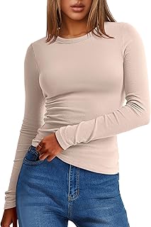 Womens Long Sleeve Thermal Shirts Slim Fit Basic Tee Tops Warm Fleece Undershirts 2026 Fall Winter Layer Outfits