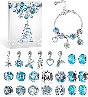 Lake Blue Jewelry Advent Calendar 2025-24 Days Christmas Countdown-Snowflake Metal Charms Beads DIY Necklaces Bracelets Making Kit Jewelry Gifts