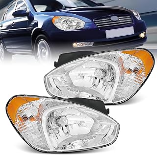 Headlights Compatible with 2006 2007 2008 2009 2010 2011 Hyundai Accent, Passenger and Driver Side