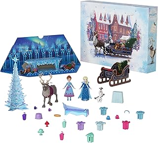 Disney Frozen Toys, Anna & Elsa Small Doll Advent Calendar with 2 Friend Figures, Moldable Sand & 24 Play Pieces, Inspired by Olaf’s Frozen Adventure
