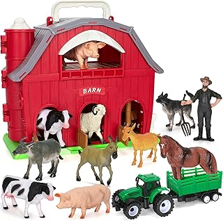 Ellinjan Farm Animals Toys for Toddlers Girls Boys, Big Red Barn Farm with Figures Animals and Tractor Toy for Kids Age 3 4 5, Farm Playset Educational Learning Toys, Ideal Christmas Birthday Gifts