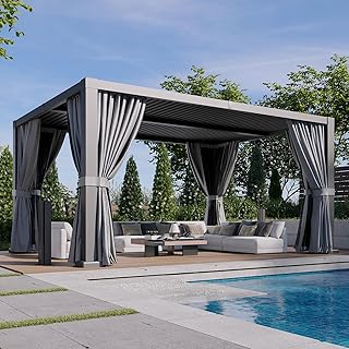Aoxun Louvered Pergola 12' x 16' Aluminum Outdoor Pergola with Independent Adjustable Roofs, Curtains and Netting, Built-in Drainage System for Patios & Backyards, Rust Resistant Frame