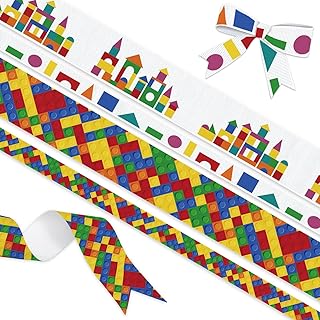Building Blocks Ribbon - 4 Pack (3/8", 7/8") x 5 Yards Each - Colorful Brick Pattern for Crafts, Themed Parties & Creative Decor, DIY Supplies, Autism Awareness Grosgrain Ribbons