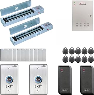 Visionis FPC-6133 Two Doors Access Control For Out Swing Door Electric 600lbs Mag Lock Time Attendance TCP/IP Wiegand Controller Box, Black Indoor/Outdoor Card Reader, Software + 20,000 Users Kit